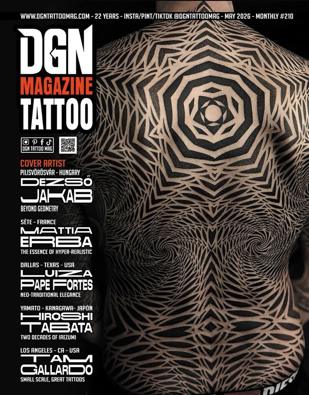 DGN Tattoo Magazine #210 · May 2026 — cover by Dezső Jakab